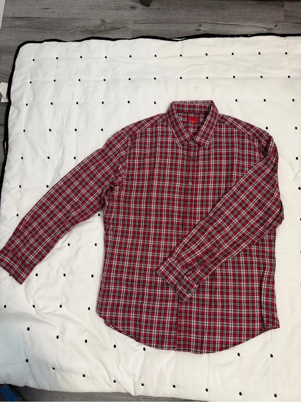 Men's Red Plaid Long Sleeve Button-Up Shirt